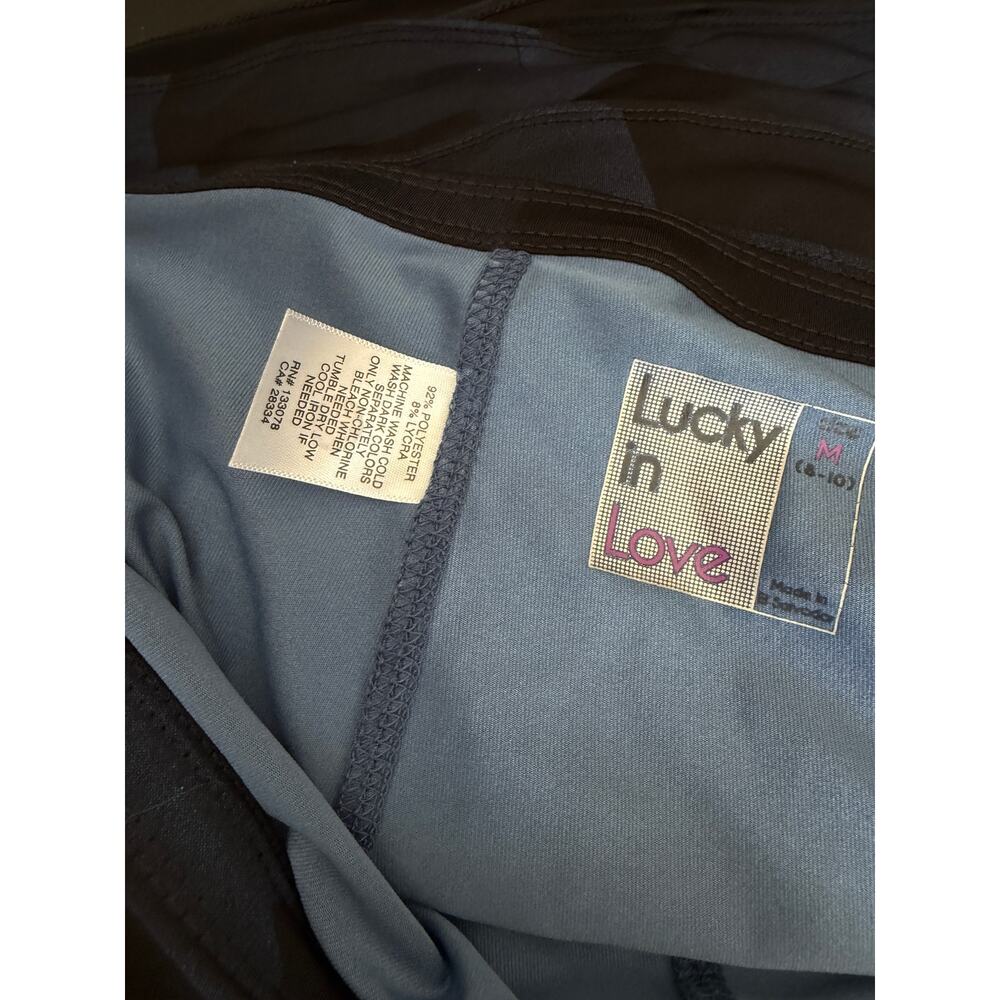 Lucky in Love Blue Black Shimmery Ruffled Tiered Layer Tennis Skirt Sz M (8-10) - Picture 3 of 7